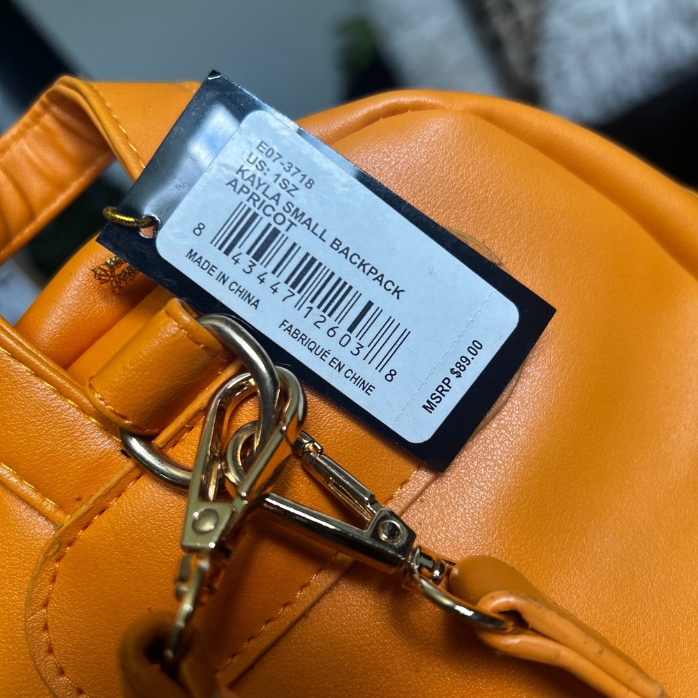 Bebe Kayla Small Backpack Women OS Apricot Orange NWT Faux Leather Mini Bag Logo - Picture 3 of 7